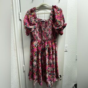 Stacatto Floral Smocked Puff-Sleeve Casual Dress in Pink